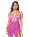 Babydoll sexy en résille brodée florale et string 