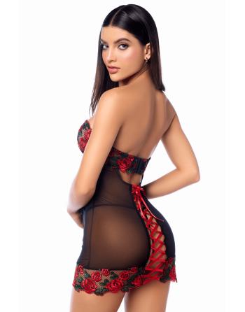 Babydoll sexy à armatures Mapalé broderie roses et string 