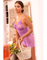 Babydoll dentelle extensible violette et string 