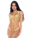 Nuisette transparente brodée jaune et string 