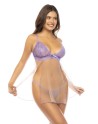 Babydoll couleur lavande et chair Verona, en dentelle et résille transparente 