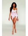 Babydoll et string en résille et dentelle blanche 