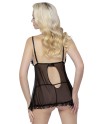 Nuisette en résille et dentelle noire avec string 