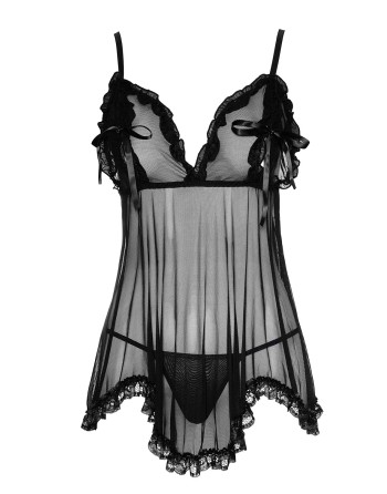 Nuisette en résille et dentelle noire avec string 