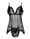 Nuisette en résille et dentelle noire avec string 