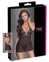 Nuisette noire en dentelle et résille transparente avec string 