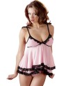 Nuisette doublée rose avec dentelle florale et string 
