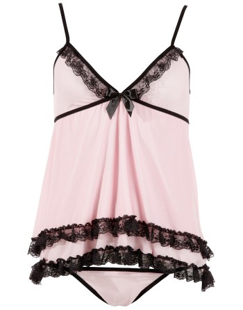Nuisette doublée rose avec dentelle florale et string 