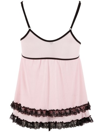 Nuisette doublée rose avec dentelle florale et string 
