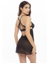 Nuisette résille noire aves string assorti 