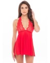 Nuisette rouge col échancré, dos nu et string assorti 