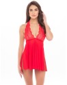 Nuisette rouge col échancré, dos nu et string assorti 