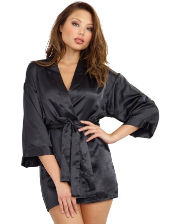 Nuisette noire avec peignoir satinés 