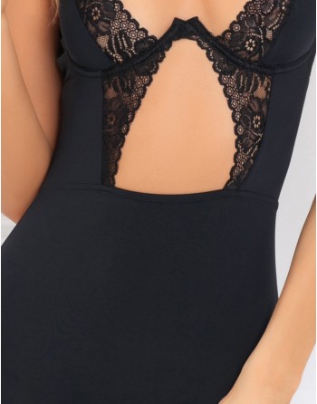 Nuisette noire jarretelles et armatures opaque 