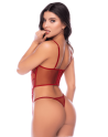 Ensemble 2 pièces avec bustier en dentelle brodée bois de rose, jarretelles et string - Mapalé