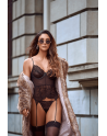 Ensemble 2 pièces avec bustier transparent à armatures et jarretelles noir - Mapalé