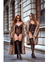 Ensemble 2 pièces avec bustier transparent à armatures et jarretelles noir - Mapalé