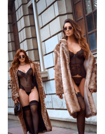 Ensemble 2 pièces avec bustier transparent à armatures et jarretelles noir - Mapalé