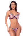 Ensemble 3 pièces rose framboise avec soutien-gorge brodé, porte-jarretelles et string - Mapalé