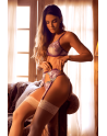 Ensemble 3 pièces rose framboise avec soutien-gorge brodé, porte-jarretelles et string - Mapalé