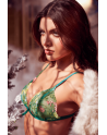 Ensemble 2 pièces vert aurore avec soutien-gorge brodé transparent et string - Mapalé
