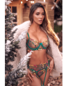 Ensemble 3 pièces vert aurore avec soutien-gorge brodé, porte-jarretelles et string - Mapalé