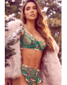 Ensemble 3 pièces vert aurore avec soutien-gorge brodé, porte-jarretelles et string - Mapalé