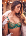 Ensemble 3 pièces vert aurore avec soutien-gorge brodé, porte-jarretelles et string - Mapalé