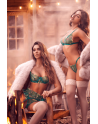Ensemble 3 pièces vert aurore avec soutien-gorge brodé, porte-jarretelles et string - Mapalé