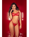 Ensemble 2 pièces rouge rubis avec soutien-gorge brodé à armatures et string - Mapalé