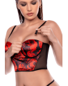 Ensemble 2 pièces noir et rouge avec corset sans bretelles imprimé et string - Mapalé