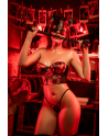 Ensemble 2 pièces noir et rouge avec corset sans bretelles imprimé et string - Mapalé