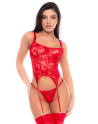 Ensemble 2 pièces rouge avec bustier en dentelle et jarretelles - Mapalé