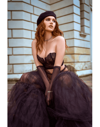 Ensemble 2 pièces bustier en dentelle et string noir - Mapalé