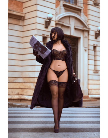 Ensemble 2 pièces bustier en dentelle et string noir - Mapalé