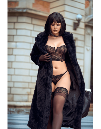 Ensemble 2 pièces bustier en dentelle et string noir - Mapalé