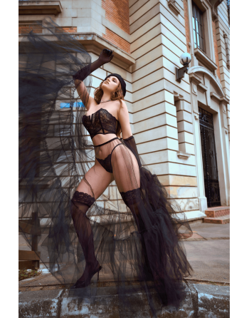 Ensemble 2 pièces bustier en dentelle et string noir - Mapalé