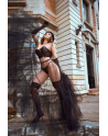 Ensemble 2 pièces bustier en dentelle et string noir - Mapalé