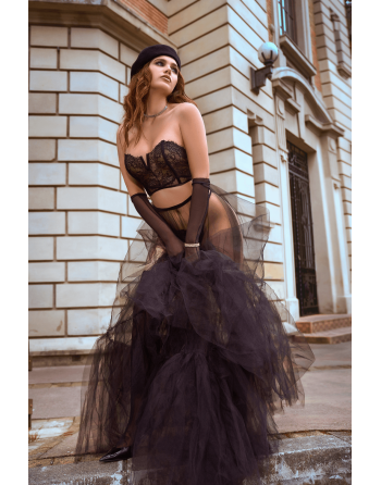 Ensemble 2 pièces bustier en dentelle et string noir - Mapalé