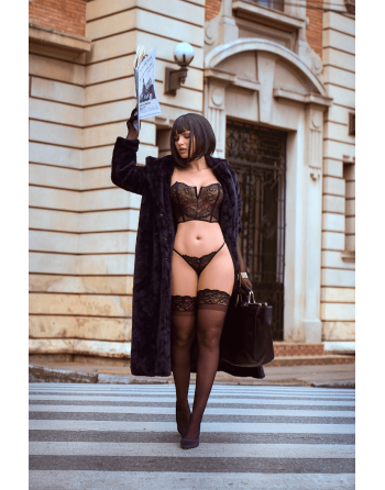 Ensemble 2 pièces bustier en dentelle et string noir - Mapalé