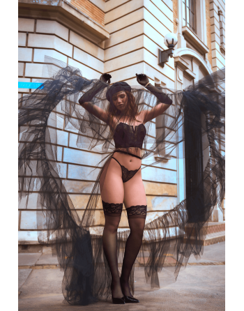 Ensemble 2 pièces bustier en dentelle et string noir - Mapalé