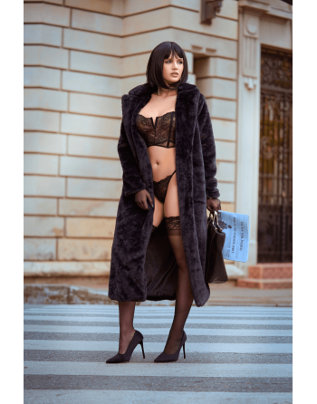 Ensemble 2 pièces bustier en dentelle et string noir - Mapalé