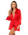 Peignoir court satiné rouge avec ceinture à nouer - Mapalé