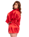 Peignoir court satiné rouge avec ceinture à nouer - Mapalé