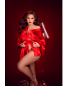 Peignoir court satiné rouge avec ceinture à nouer - Mapalé