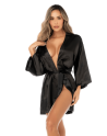 Peignoir court satiné noir avec ceinture à nouer - Mapalé