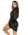 Peignoir court satiné noir avec ceinture à nouer - Mapalé