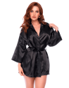 Peignoir court satiné noir avec ceinture à nouer - Mapalé