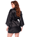 Peignoir court satiné noir avec ceinture à nouer - Mapalé