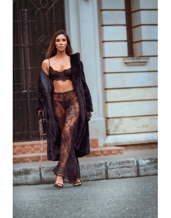 Ensemble 3 pièces en dentelle noire avec pantalon transparent - Mapalé